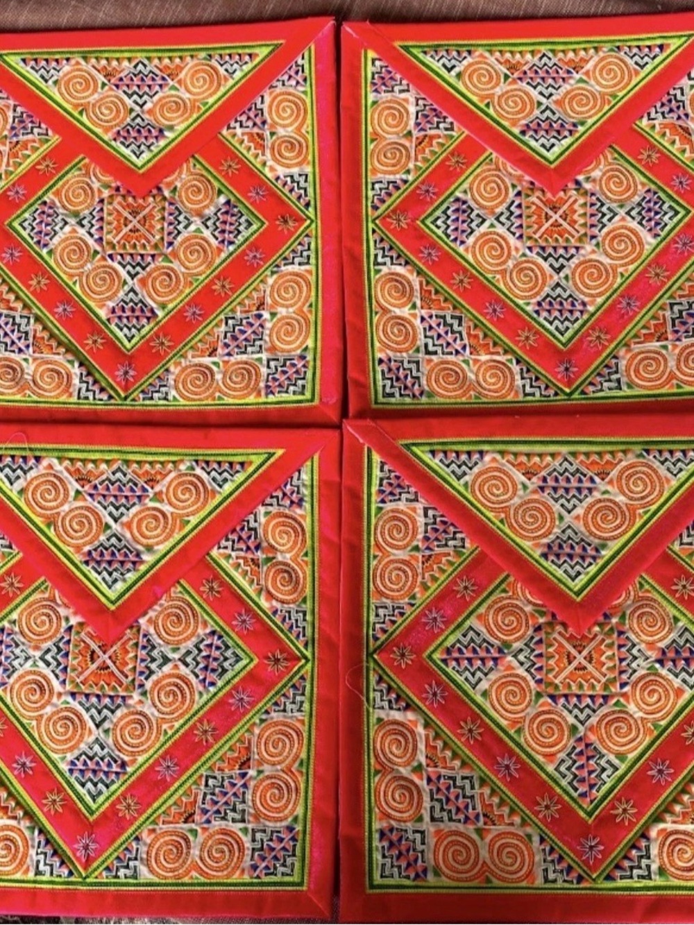 Embroidered Decorative Pillow Covers - Vibrant Red and Multicolor
